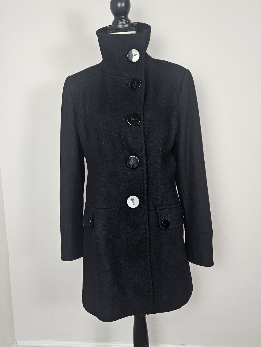 Guess Wool Blend Black Peacoat
